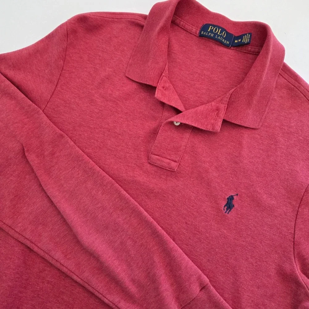 Polo Ralph Lauren Polo Shirt Red Long Sleeve Cotton Mens Medium